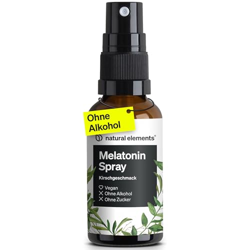 natural elements Melatonin Spray Kirsche – 0,5 mg Melatonin pro Tagesdosis – Zuckerfrei – mit Vitamin B1 und B6 – 30 ml, vegan, in Deutschland produziert