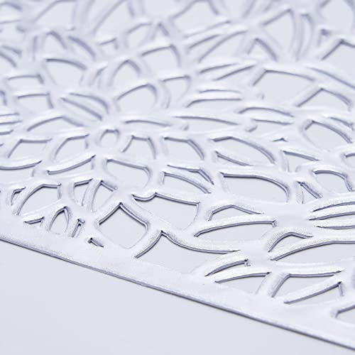 Efavormart 6 Pack 12"X18" Dining Table Mats Non Slip Vinyl Placemats - Floral Design - Silver For Wedding, Party, Home, Hotel,Table Decoration #TOP3