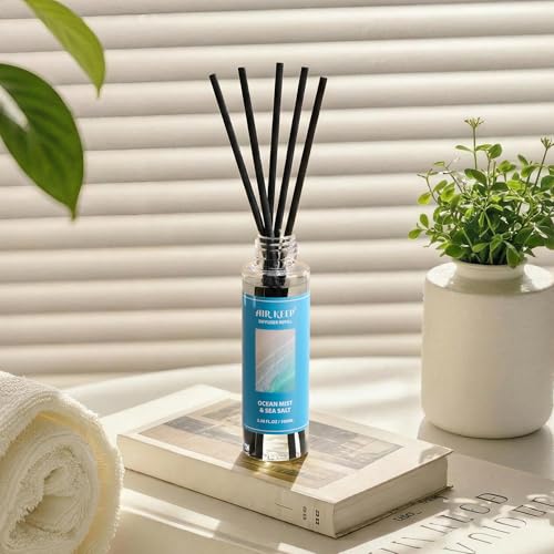 Image of Airkeep Reed Diffuser Set,1.69 fl oz (100 ml) - Ocean Mist&Sea Salt Oil Diffusers with 8 Reed Sticks,Home Fragrance Reed Diffuser for Bathroom Shelf Decor
