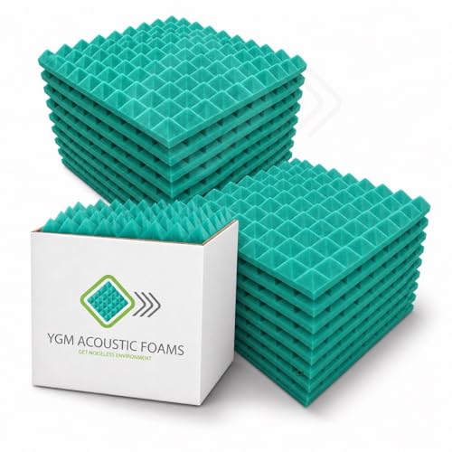 Image of YGM Acoustic Foams Pyramid Acoustic Panels 1 Foot x 1 Foot x 1 inch Thick | 50 Density Acoustical Sound Proof Foam for Room & Studio | Echo Reduction & Noise Absorption (Green, Set of 144)
