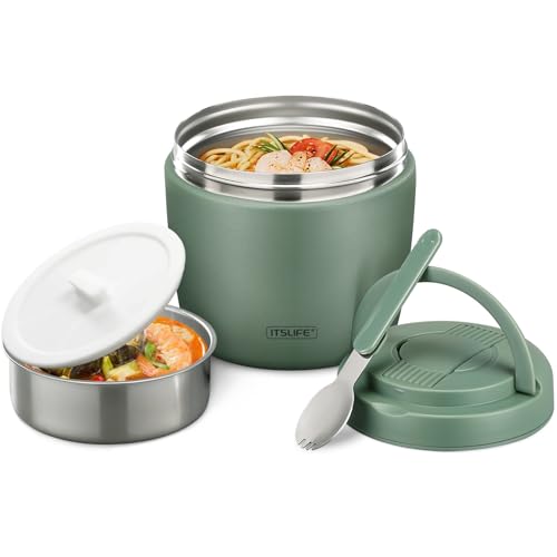 Soup Thermo for Hot Food Insulated Food Jar 32oz, Vacuum Insulated Stainless Steel Lunch Container - Wide Mouth Thermo for Soup & Food, Insulated lunch box Leakproof Bento Box with Spoon (Green)