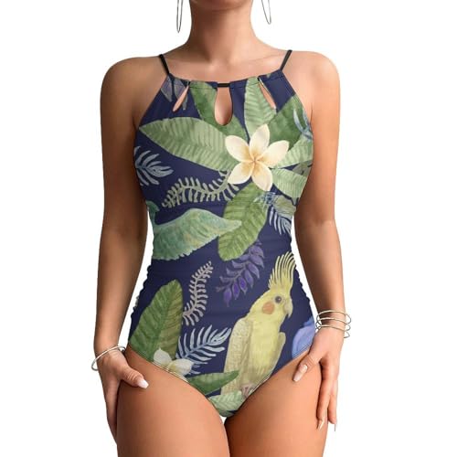 Maillot de bain une pièce femme fleurs perroquet gainant monokini de plage