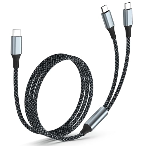 Mxcudu 2 in 1 USB C to Dual USB C Charging & Data Cable 5FT 100W Max 2 in 1 USB C Fast Charging Data Cable for iPhone 17/17Pro Max/16/15 Series MacBook Air/Pro iPad Laptops Samsung Galaxy Series