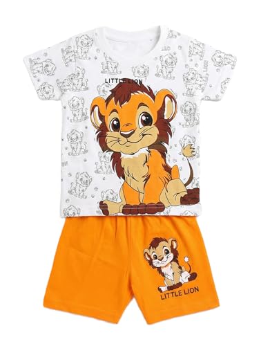 Image of Tiny Towns Kids Clothes for Boys | Animal Printed Cotton Half Sleeve T-shirt and Shorts Clothing Set | Casual Summer Wear for Kids | Lightweight Baby Boy Dress