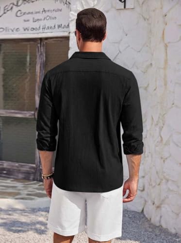 Image of Zombom Men's Cotton Blend Shirt with Full Sleeves Solid Pattern Cuban Collar Neck Line Regular Fit and Standard Length | Solid Shirt for Man Cotton | Shirts for Mans