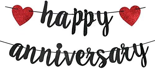 Happy Anniversary Banner,Funny Sign for Wedding Anniversary Party Decorations,Birthday Anniversary Party Bunting(black).