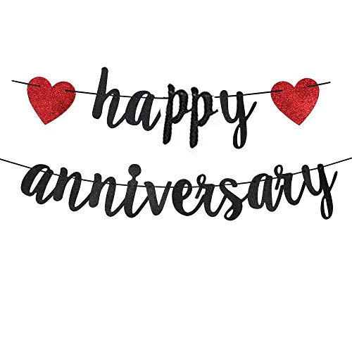Happy Anniversary Banner,Funny Sign for Wedding Anniversary Party Decorations,Birthday Anniversary Party Bunting(black).
