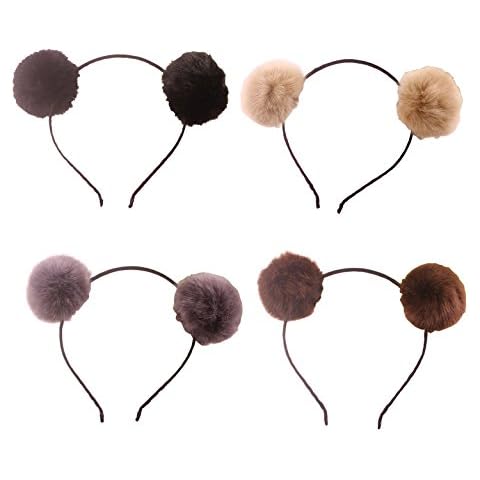 Elaine Room Headband Bear Ears Fluffy Furry Soft Ball Pom Pom Halloween Christmas Party Birthday Headwear Costume Adults (B set) Cover