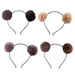 Headband Bear Ears Fluffy Furry Soft Ball Pom Pom Halloween Christmas Party Birthday Headwear Costume Adults (B set)