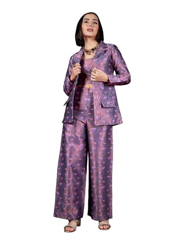 Image of PURVAJA Women's Full Sleeve Crop Top Trouser Printed Co-Ords Set