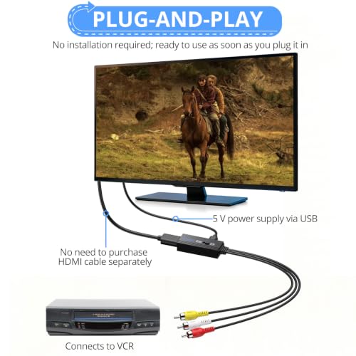 Image of CAMWAY RCA to HDMI Converter,1080P AV to HDMI Adapter for VHS VCR DVDPlayer