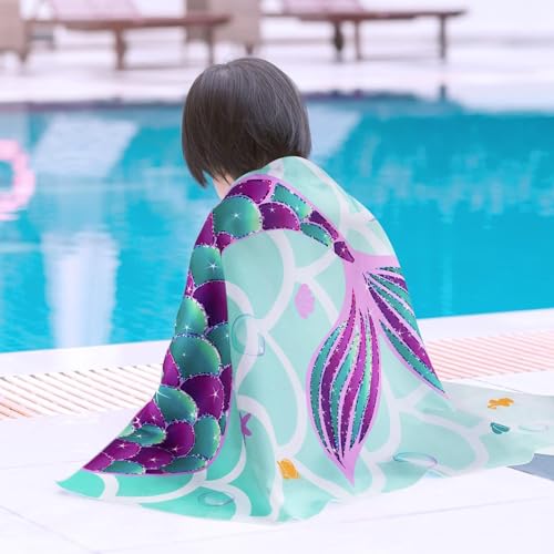 WERNNSAI Meerjungfrau Strandtuch für Kinder, 76 X 150 cm Mikrofaser Sandfrei Handtücher Für Mädchen, Schnell Trocknend Badetuch,Ultra Saugfähig Superweich Stranddecke Pool Reisen Schwimmen Badetuch
