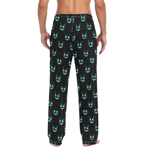 Men's Cheshire Cat Texture Pajama Pants with Pockets - Straight Fit Cotton Sleep Bottoms for Lounge & Nightwear#9913