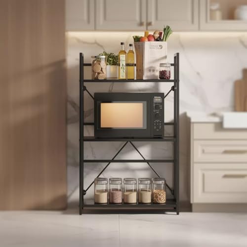 Image of wow craft Heavy Duty 3-Tier Metal Storage Rack (Black) | Multipurpose Shelf for Microwave, Books, Kitchen & Bathroom Organization | Space Saving Steel Organizer (64x40x92 cm)