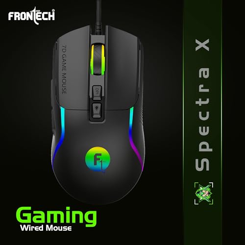 Image of FRONTECH Spectra X Wired Gaming Mouse | 12,800 DPI Adjustable Sensor | 1000Hz Polling Rate | RGB Backlight | 7 Buttons | 1.5m Braided Cable | 1 Year Warranty (MS-0108)
