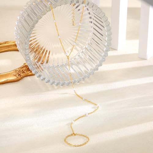 Image of Dainty Anklet for Women - Trendy 14K Gold Plated Ankle Bracelets Adjustable Bead Link Chain Waterproof Pearl CZ Anklets Non Tarnish Foot Jewelry Gift