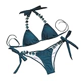Lisa Colly Women's Crystal Diamond Bikini Swimsuit Sexy Two Pieces Bathing Suit Push Up Bandage Bikini Set (Dark Blue,Medium)