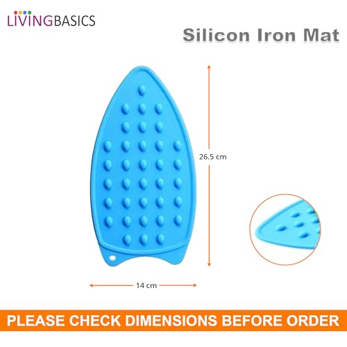 Image of LivingBasics 1 Piece Silicone Heat-Resistant Mat for Steam & Dry Irons | Anti-Slip Ironing Pad for Table, Counter, Bed | Foldable, Waterproof Surface Protector for Travel & Home Use (Blue)