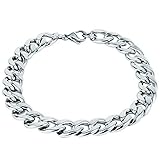 Fashion Frill Stylish Silver Plated Stainless Steel Chain Style Silver Bracelet For Men Boys Mens Bracelets 8.5 Inches