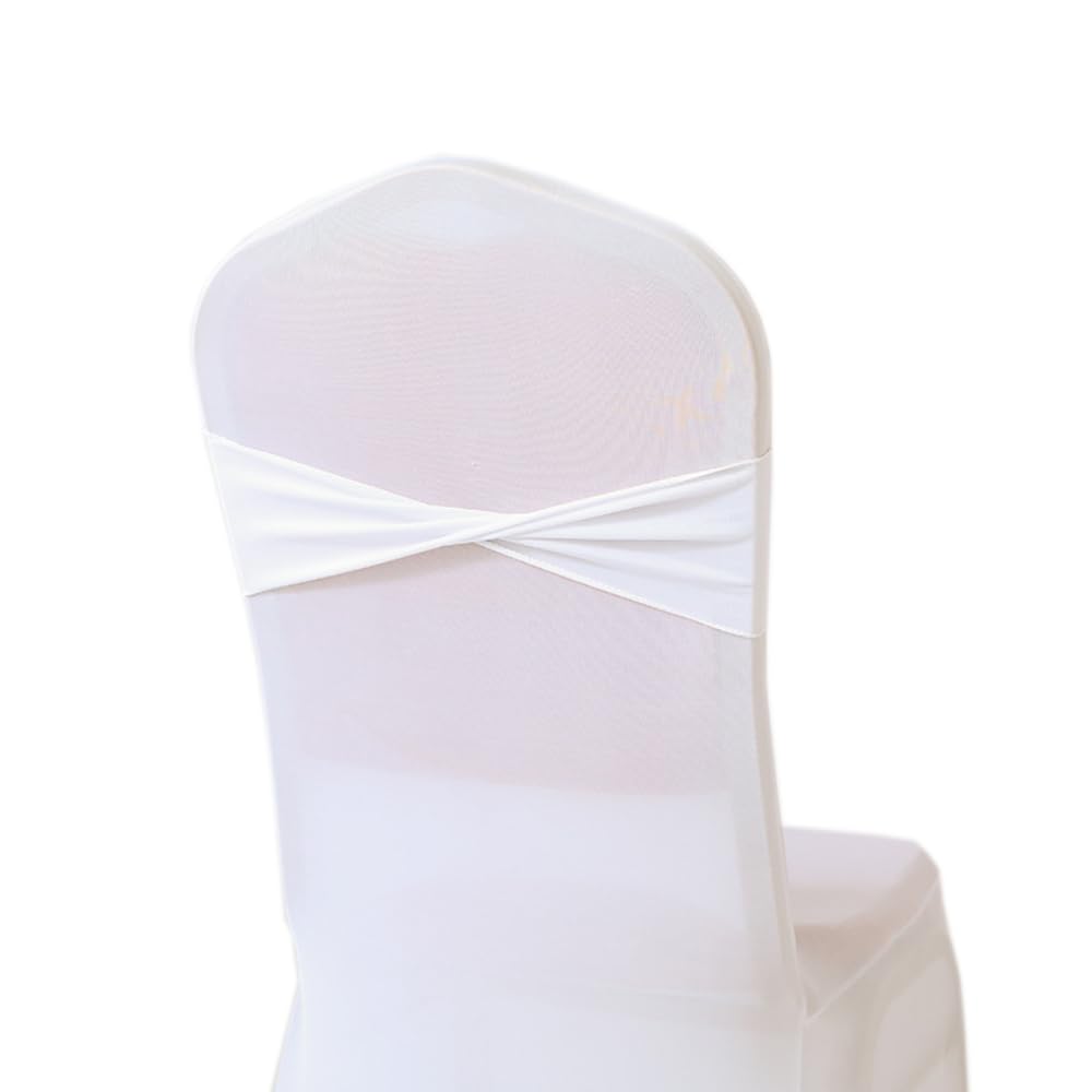 Wambere 50 Stück 13 x 35cm Stuhlschärpen Stretch Stuhlschleifen Stuhlrückenlehne Stuhlbezugdekoration Schleifendekoration für Hochzeit Bankett Party Abendessen Feier Stuhldekoration,Weiß