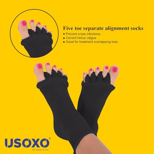 Image of Foot Alignment Socks|Cotton Finger Toe Separator|Easing Bunion Hammertoe And Arthritis Pain Relief|Improving Posture & Increasing Flexibility|Free Size For Office Yoga Men & Women (Dark Grey)