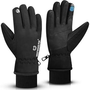 WESTWOOD FOX Gants d'hiver imperméables pour Hommes et Femmes, Coupe-Vent, Gants de Ski Chauds, écran Tactile, Gants antidérapants pour Le Cyclisme, Le Snowboard, la randonnée, (Noir, M)