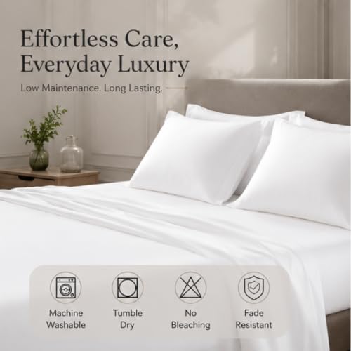 Image of Egyptian Cotton Feel King Size Flat Bedsheet with 2 Pillow Covers | 1000 TC Soft & Breathable | White Solid Pattern for Bedrooms and Hotels Use (Size: 102 x 108 Inch)