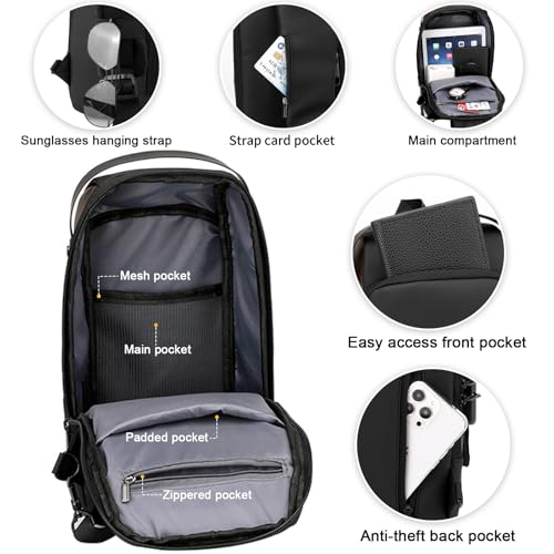 Peicees Mens Crossbody Bag Man Bags Mens Purse Anti-theft Sling Bag Shoulder Bag Chest Bag, Leather Black and Mini Dark Blue3