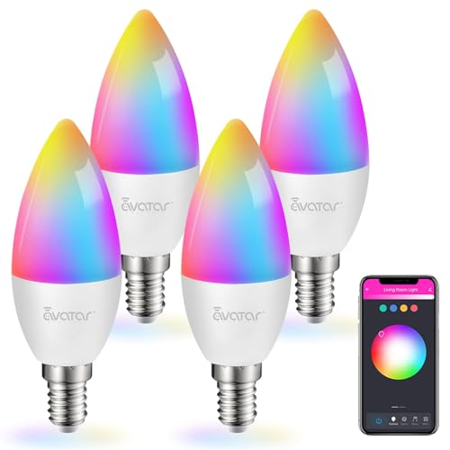 Avatar Controls 4 Pack E12 Smart Bulbs - Alexa Candelabra Light Bulb 5W LED Color Changing Ceiling Fan Smart Light Bulb, WiFi Candle Small Bulbs with Music Timer, Type B11, 2700-6500K+RGB by Avatar Controls - Used condition - US$9.19