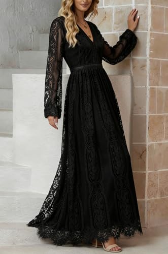 Image of Cercis Womens Off The Shoulder Floral Lace Maxi Wedding Dress Boho Flowy Wedding Guest Formal Long Dresses