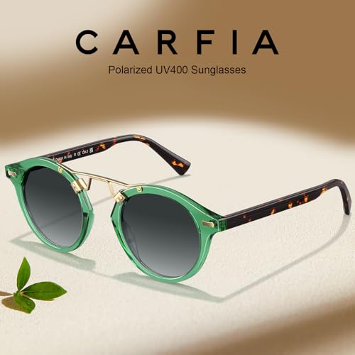 Image of CARFIA Double Bridge Small Acetate Sunglasses for Women Polarized, Retro Metal Brow Ladies Sunnies Fashion Round Eyewears