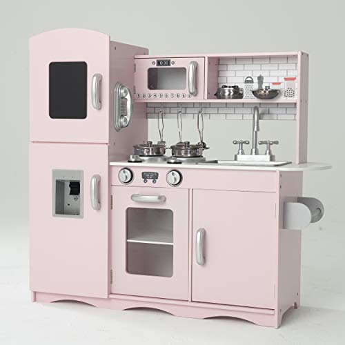 KIDOZ Signature Wooden Play Kitchen for Kids Large Toy Kitchen Pink