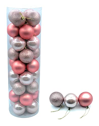 Bolas de Navidad Colores Rosa Brillantes, Mate y Purpurina, decoración árbol de Navidad 36 Piezas 6 cm con practico diseño para Colgar