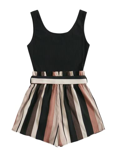 SOLY HUX Women's Summer Sleeveless Belted Tank Romper Short Jumpsuit - Image 3