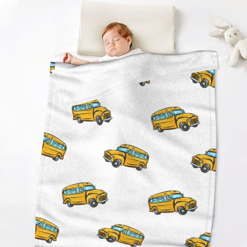 Image of School Bus Blanket - Fluffy Flannel Throw Blanket for Baby, Kids, Nursery, Toddler, Soft Plush & Warm Cozy Fleece, Breathable for Couch, Bed, Sofa, Home Decor, 30 inchx40 inch