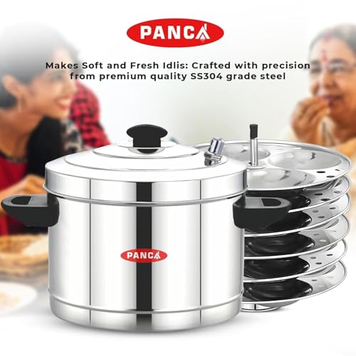 Image of PANCA Stainless Steel Idli Maker 6 Plates 24 Idli Cooker Stainless Steel, Idly Dhokla Multipurpose Cooker Steamer (24 Idli, Big)