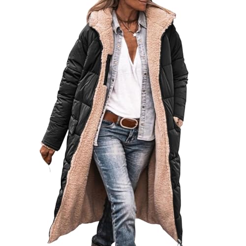 Image of Nkgra Womens Winter Coats Reversible Fleece Long Puffer Jacket Shearling Fleece Down Jackets Outerwear with Hood