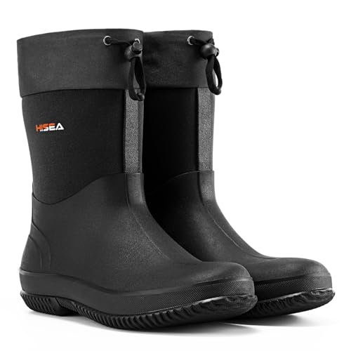 Image of HISEA Unisex Mid Calf Rubber Garden Boots Waterproof Rain Boots Neoprene Outdoor Work Muck Riding Boots for Women Men