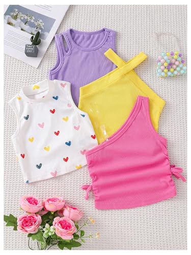 Image of OYOANGLE Toddler Girl's 4 Pack Ribbed Knit Crop Tank Tops Set One Shoulder Summer Camisole