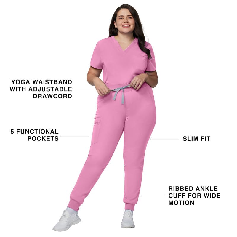 Image of Kitmaz Scrub Pants for Women - Mid Rise 4-Way Stretch Anti-Wrinkle Slim Fit Jogger Pants, Drawstring & 5 Pockets