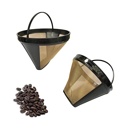 SYXLS 2 Stücke Gold Kaffeefilter, Kaffee Dauerfilter Edelstahl Kaffee Filter, Wiederverwendbare Kaffeefilter, Waschbar Goldtonfilter, mit Griff Für Meiste Kaffeemaschine Cover