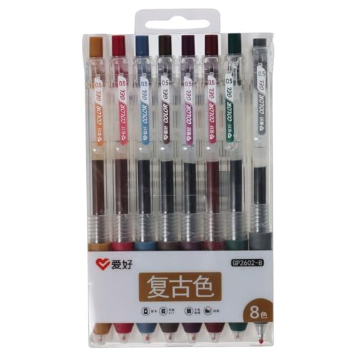 Bolígrafos retráctiles de gel 0.5mm, 8 colores vintage