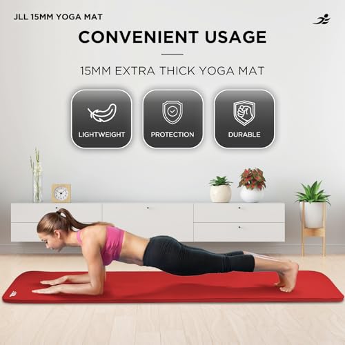 JLL Yoga Mat Extra Thick 6mm/10mm/15mm Non-Slip Pilates Workout Exercise Mat Available in Black/Blue/Purple/Pink/Grey/Red, Ideal Camping Mat - Image 4