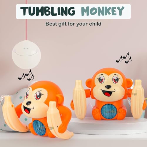 Image of Zest 4 Toyz Dancing Monkey Musical Toy for Kids Baby Spinning Rolling Doll Tumble Toy with Voice Control Sensor Light and Music Rotating Arm Sound Toy - Made in India (Random Color Dispatch)