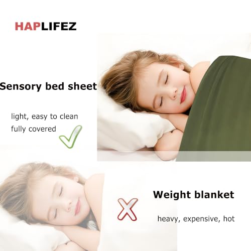 Image of Sensory Bed Sheet, Weighted Blanket with Compression Sheet - Breathable, Stretch Fit, Lightweight Calming Sleep Blanket, Natural, 63 inchx60 inch