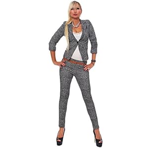 Fashion4Young 4417 dames business pak broek en blazer vest jas in grijs 4 maten
