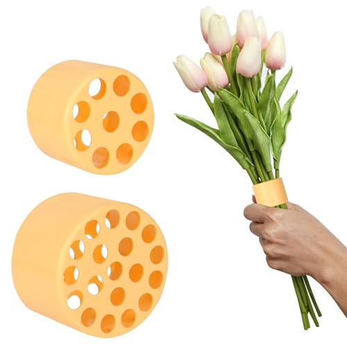 2 Spiral Ikebana Flower Holder, DIY Flower Stem Holders, Reusable Flower Stem Holder, Yellow Flower Stem Holder Twister, Vase Plant Stem Holder For Everyday Decoration and Weddings（L+S）