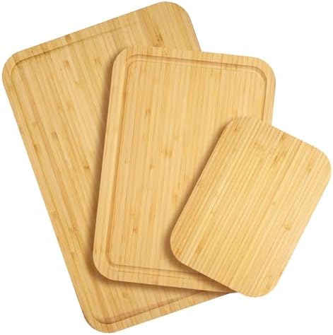 Totally Bamboo 3-Piece Cutting Board Set – Bamboo Wood Cutting Boards in Large, Medium, and Small Sizes with Juice Groove and Collection Well – Elegant Kitchen Chopping Boards with Curved Edges