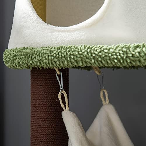 PawHut 100cm Cat Tree, Kitty Activity Centre, Cat Tower, with Mushroom-Shaped Cat House, Sisal Scratching Post, Hammock - Green, Brown & Cream
