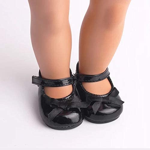 Resilient Girl Faux Patent Leather Mary Jane Shoe with Bow and Strap, fits 14inch Doll and up.